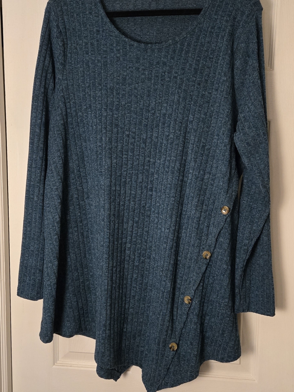Avenue Teal Blue Ribbed Knit Top